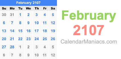 February 2107 Calendar February 2107