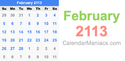 February 2113 Calendar February 2113