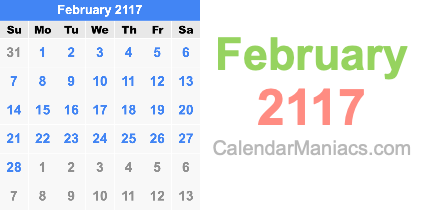 February 2117 Calendar February 2117