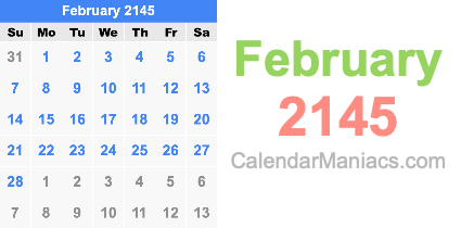 February 2145 Calendar February 2145