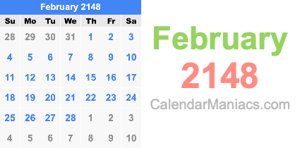 February 2148 Calendar February 2148