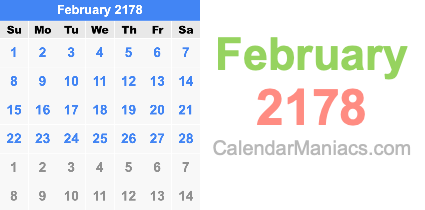 February 2178 Calendar February 2178