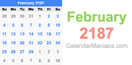 February 2187 Calendar February 2187