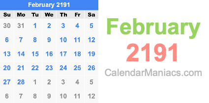 February 2191 Calendar February 2191