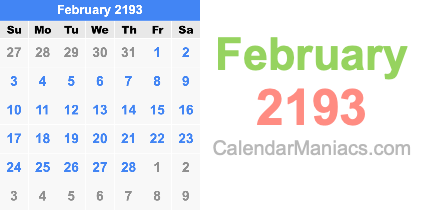 February 2193 Calendar February 2193