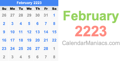 February 2223 Calendar February 2223