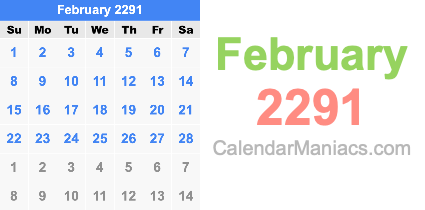 February 2291 Calendar February 2291