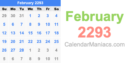 February 2293 Calendar February 2293