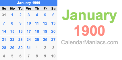 January 1900 Calendar January 1900