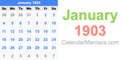January 1903 Calendar January 1903