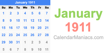 January 1911 Calendar January 1911