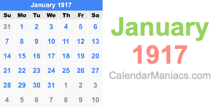 January 1917 Calendar January 1917