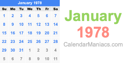 January 1978 Calendar