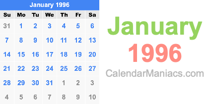 January 1996 Calendar