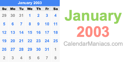 January 2003 Calendar