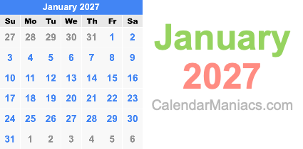 January 2027 Calendar