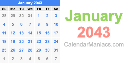 January 2043 Calendar January 2043