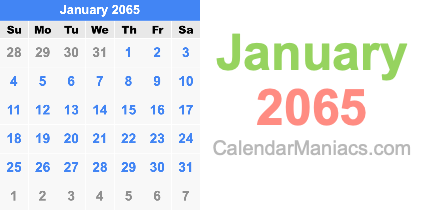January 2065 Calendar January 2065