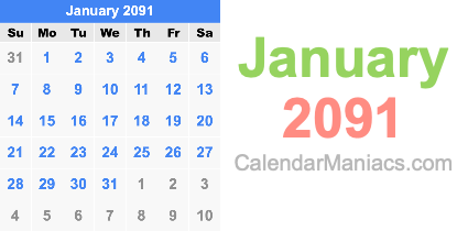 January 2091 Calendar January 2091