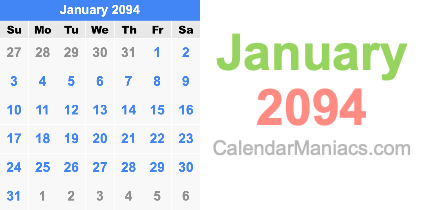 January 2094 Calendar January 2094