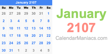 January 2107 Calendar January 2107
