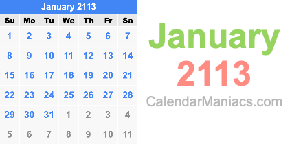 January 2113 Calendar January 2113