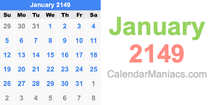January 2149 Calendar January 2149