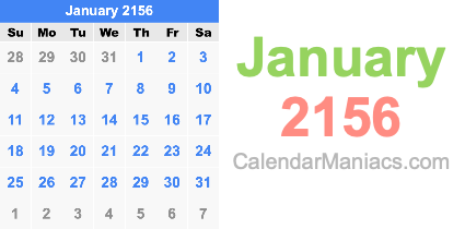 January 2156 Calendar January 2156