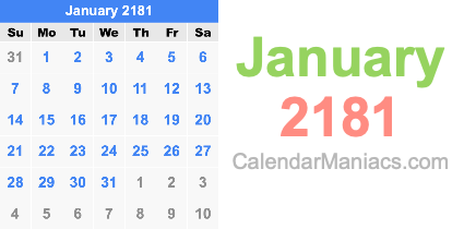 January 2181 Calendar January 2181