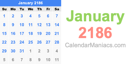 January 2186 Calendar January 2186