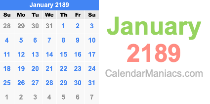 January 2189 Calendar January 2189