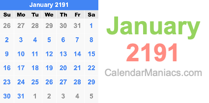 January 2191 Calendar January 2191