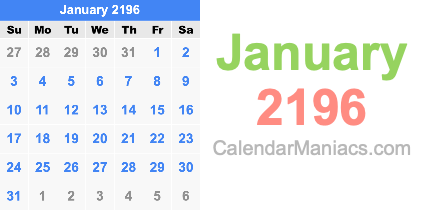January 2196 Calendar January 2196