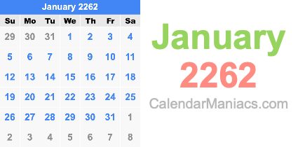 January 2262 Calendar January 2262