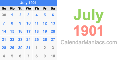 July 1901 Calendar July 1901