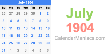 July 1904 Calendar July 1904