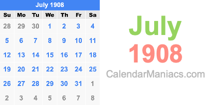July 1908 Calendar July 1908