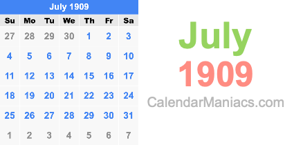 July 1909 Calendar July 1909