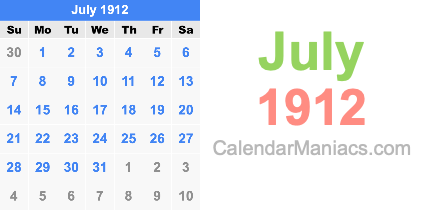 July 1912 Calendar July 1912