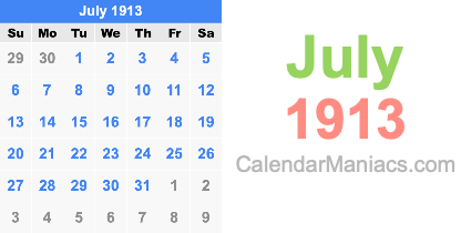 July 1913 Calendar July 1913