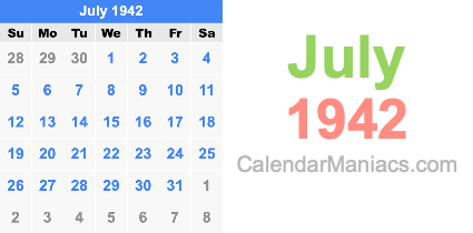 July 1942 Calendar July 1942