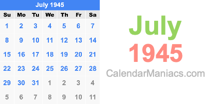 July 1945 Calendar July 1945