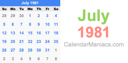 July 1981 Calendar
