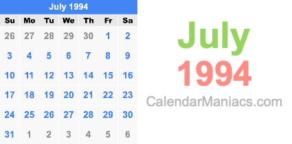 July 1994 Calendar