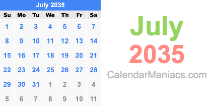 July 2035 Calendar July 2035