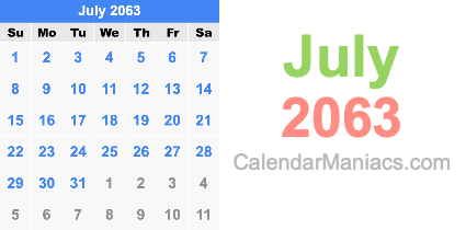July 2063 Calendar July 2063