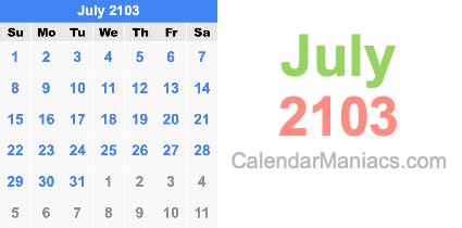 July 2103 Calendar July 2103