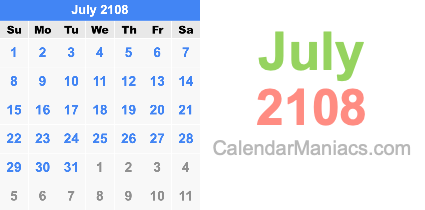 July 2108 Calendar July 2108