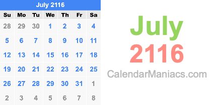 July 2116 Calendar July 2116