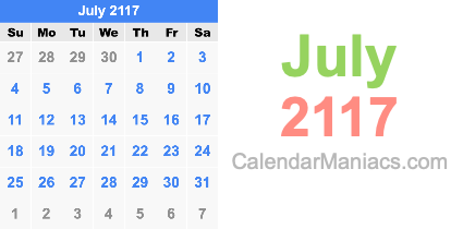 July 2117 Calendar July 2117